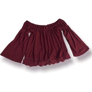 Charlotte Russe Maroon Boho Off Shoulder Top M